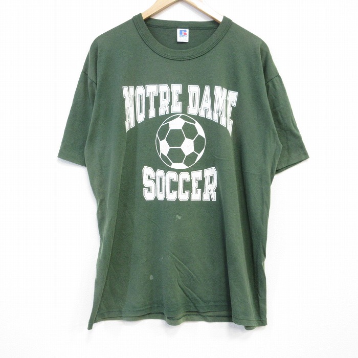 【50%OFF】XL★古着 ラッセル 半袖 ビンテージ Tシャツ メンズ 80年代 80s サッカー 大きいサイズ クルーネック USA製 緑 グリーン 25aug30 中古