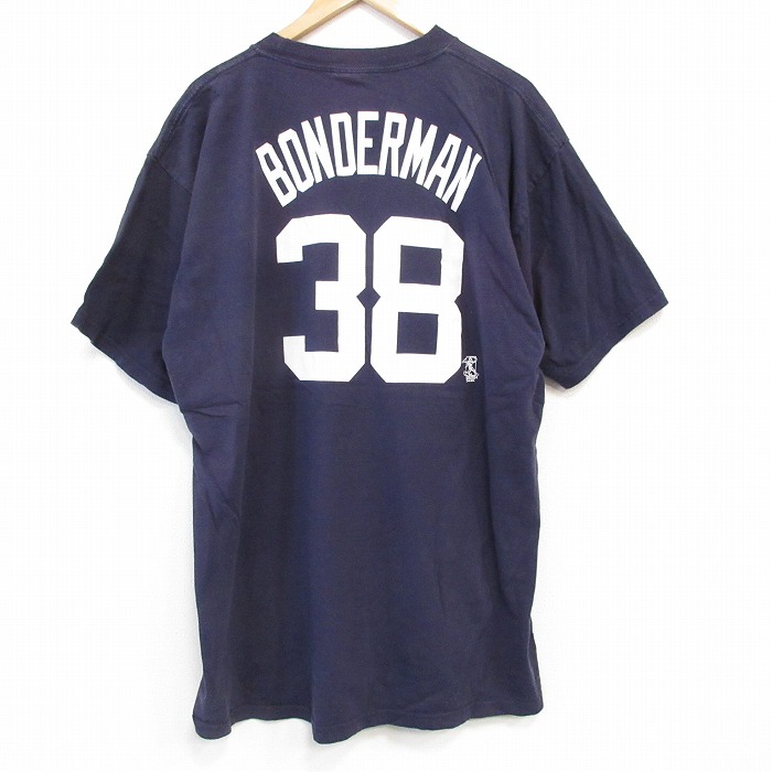 XL★古着 マジェスティック 半袖 ビンテージ Tシャツ メンズ 00年代 00s MLB デトロイトタイガース ジェレミーボンダーマン 38 大きいサイズ ロング丈 コットン クルーネック 紺 ネイビー メジャーリーグ ベースボール 野球 25aug30 中古