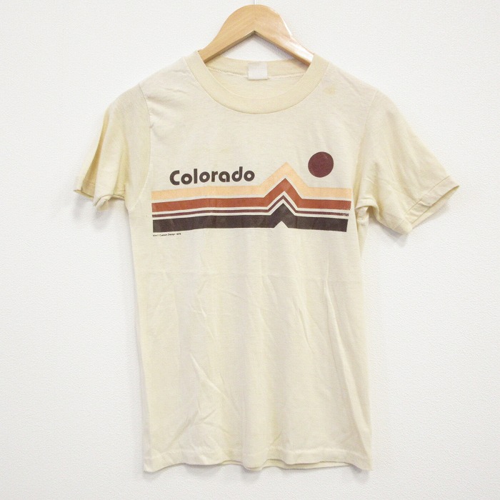 【50%OFF】S★古着 スプルース 半袖 ビンテージ Tシャツ メンズ 70年代 70s コロラド クルーネック USA製 薄黄 イエロー 25aug30 中古