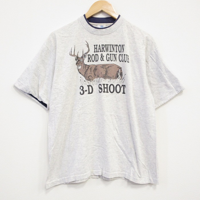 【50%OFF】XL★古着 BELTON 半袖 ビンテージ Tシャツ メンズ 80年代 80s シカ コットン クルーネック USA製 薄グレー 霜降り 25aug30 中古