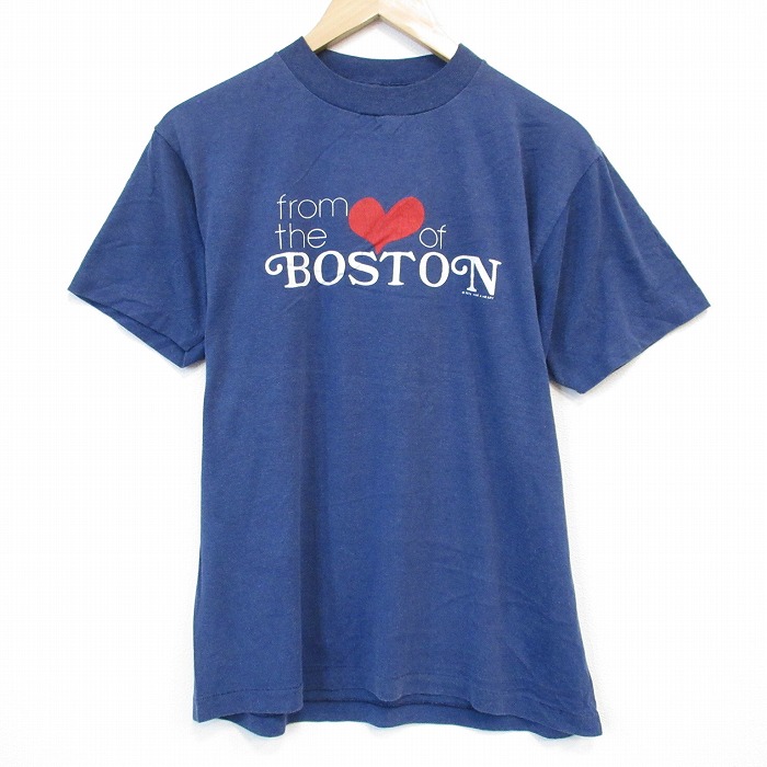 L★古着 半袖 ビンテージ Tシャツ メンズ 70年代 70s ボストン クルーネック USA製 薄紺 ネイビー 霜降り 25aug26 中古