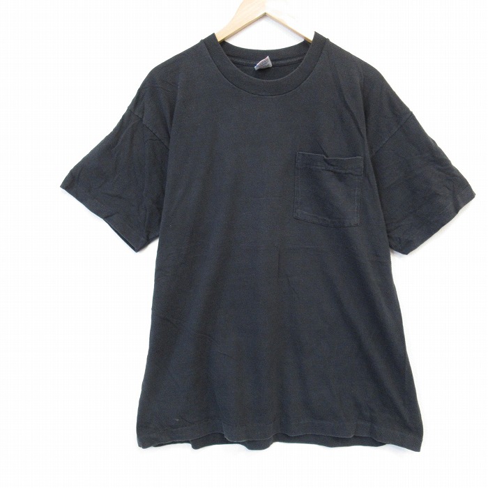 XL★古着 フルーツオブザルーム 半袖 ビンテージ Tシャツ メンズ 90年代 90s 無地 胸ポケット付き 大きいサイズ コットン クルーネック USA製 黒 ブラック 25aug26 中古