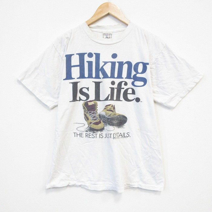 L★古着 半袖 ビンテージ Tシャツ メンズ 90年代 90s ハイキング コットン クルーネック USA製 白 ホワイト 【spe】 25aug26 中古