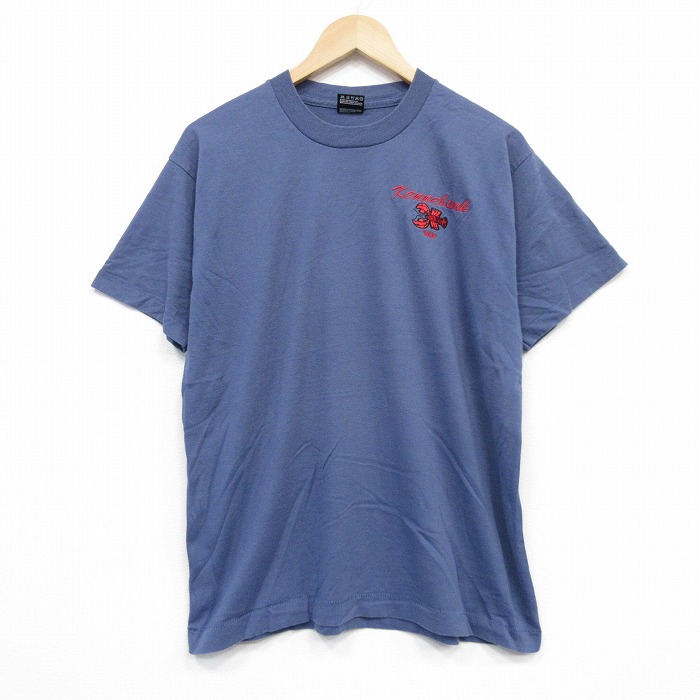 【20%OFF】L★古着 フルーツオブザルーム 半袖 ビンテージ Tシャツ メンズ 90年代 90s エビ クルーネック USA製 薄紺 ネイビー 25sep01 中古