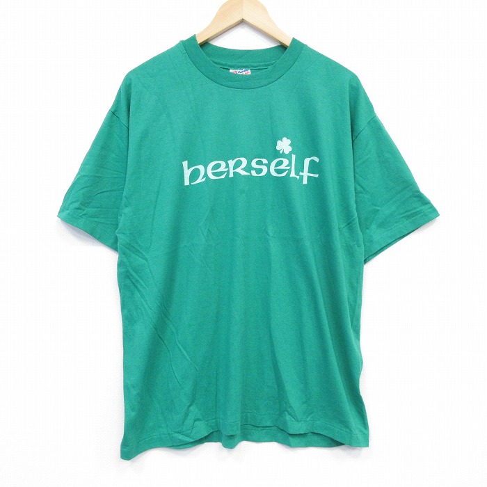 XL★古着 ヘインズ Hanes 半袖 ビンテージ Tシャツ メンズ 90年代 90s berself クルーネック USA製 緑 グリーン 25sep01 中古