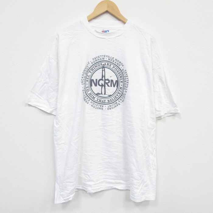 XL★古着 ヘインズ Hanes 半袖 ビンテージ Tシャツ メンズ 90年代 90s NCRM 大きいサイズ コットン クルーネック USA製 白 ホワイト 25sep01 中古