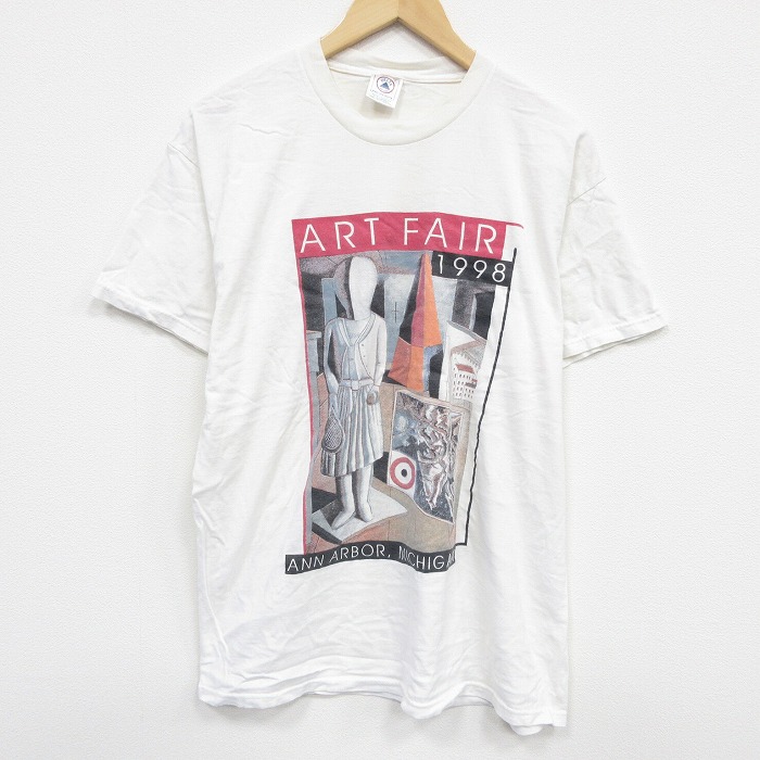 L★古着 半袖 ビンテージ Tシャツ メンズ 00年代 00s アートフェア コットン クルーネック 白 ホワイト 25sep01 中古