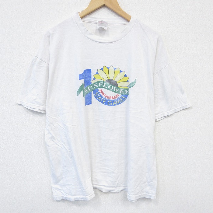 XL★古着 ヘインズ Hanes 半袖 ビンテージ Tシャツ メンズ 00年代 00s サンフラワー 大きいサイズ コットン クルーネック 白 ホワイト 25sep01 中古