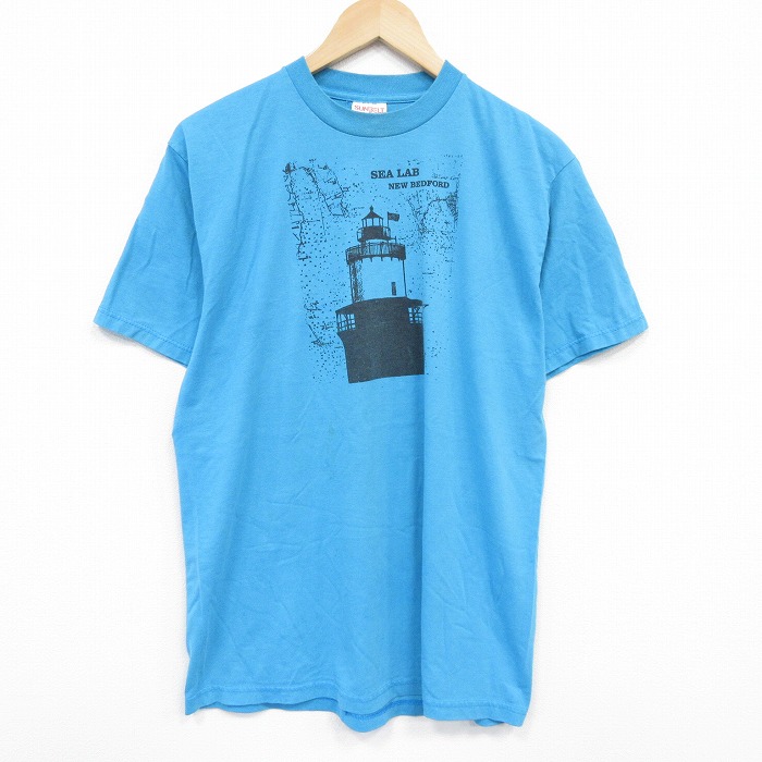 L★古着 半袖 ビンテージ Tシャツ メンズ 90年代 90s 灯台 クルーネック USA製 水色 25sep01 中古