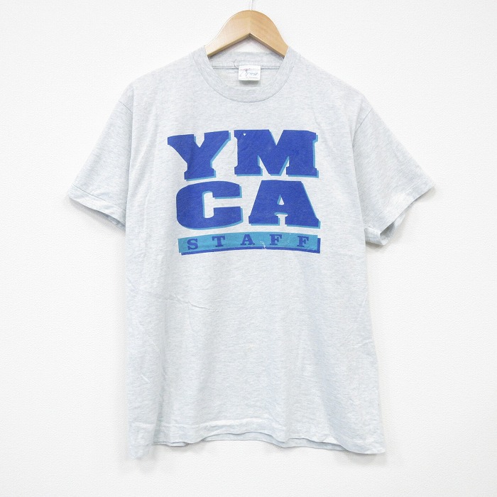 L★古着 半袖 ビンテージ Tシャツ メンズ 90年代 90s YMCA クルーネック USA製 薄グレー 霜降り 25sep02 中古