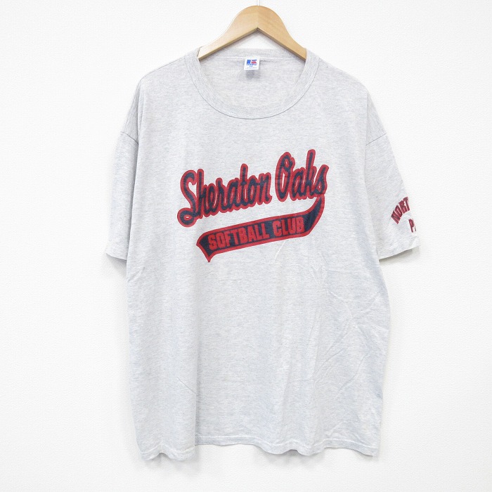 【20%OFF】XL★古着 ラッセル 半袖 ビンテージ Tシャツ メンズ 80年代 80s ソフトボールクラブ サイズ クルーネック USA製 薄グレー 霜降り 25sep02 中古
