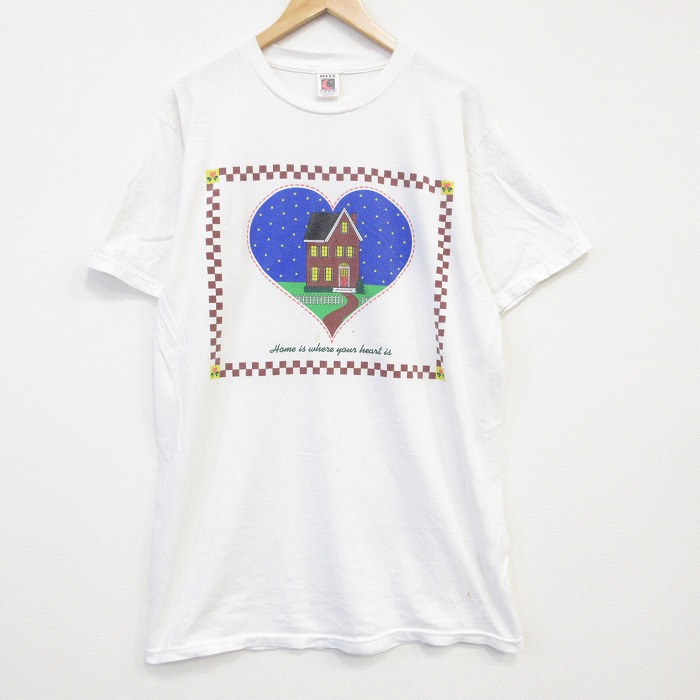 90s 半袖Tシャツ 家ハート ホワイト XL | 古着