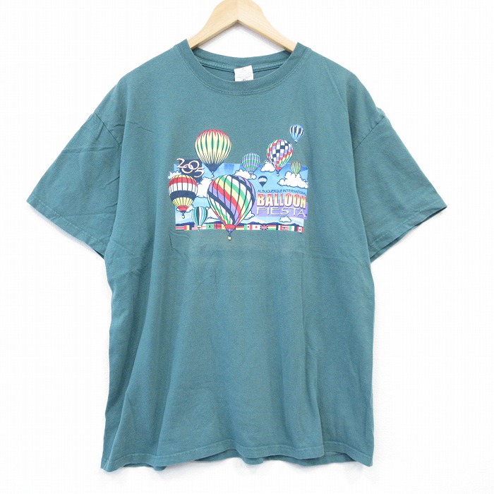 【20%OFF】XL★古着 半袖 ビンテージ Tシャツ メンズ 00年代 00s 気球 大きいサイズ コットン クルーネック 薄緑 グリーン 25sep02 中古