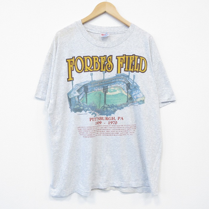 XL★古着 ヘインズ Hanes 半袖 ビンテージ Tシャツ メンズ 90年代 90s フォーブスフィールド 大きいサイズ クルーネック USA製 薄グレー 霜降り 25sep02 中古
