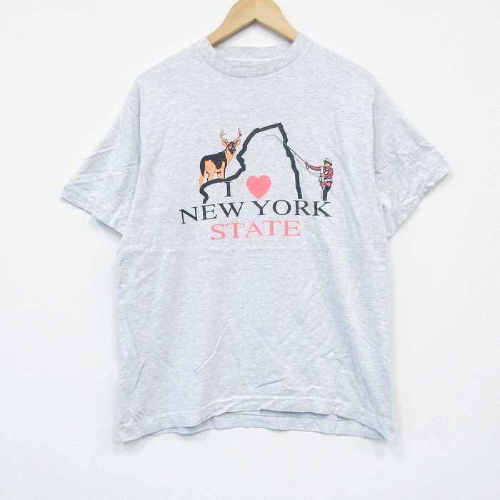L★古着 半袖 ビンテージ Tシャツ メンズ 90年代 90s ニューヨーク クルーネック 薄グレー 霜降り 25sep02 中古