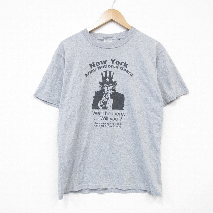 M★古着 半袖 ビンテージ Tシャツ メンズ 00年代 00s アンクルサム クルーネック グレー 霜降り 25sep05 中古