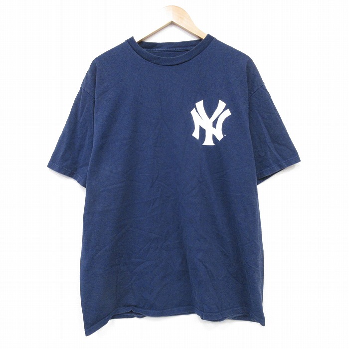 XL★古着 マジェスティック 半袖 ビンテージ Tシャツ メンズ MLB ニューヨークヤンキース デレクジータ 2 コットン クルーネック 紺 ネイビー 25sep05 中古