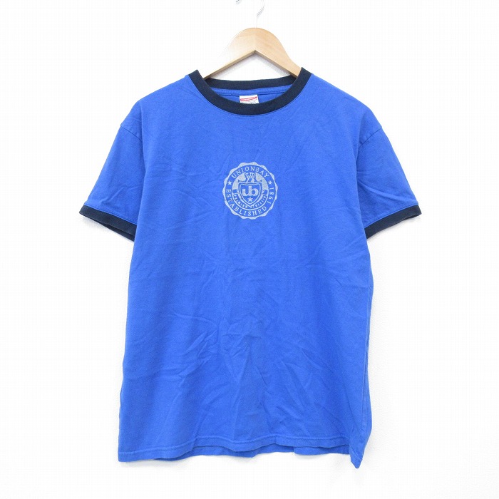 L★古着 ユニオンベイ 半袖 ビンテージ Tシャツ メンズ 00年代 00s コットン クルーネック 青 ブルー 25sep05 中古
