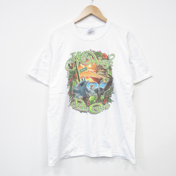L★古着 半袖 ビンテージ Tシャツ メンズ 00年代 00s イルカ コットン クルーネック 白 ホワイト 25sep05 中古
