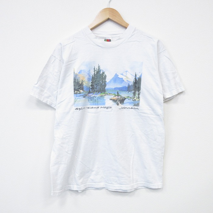 【20%OFF】L★古着 フルーツオブザルーム 半袖 ビンテージ Tシャツ メンズ 00年代 00s ジョンソン JOHNSON コットン クルーネック 白 ホワイト 25sep05 中古