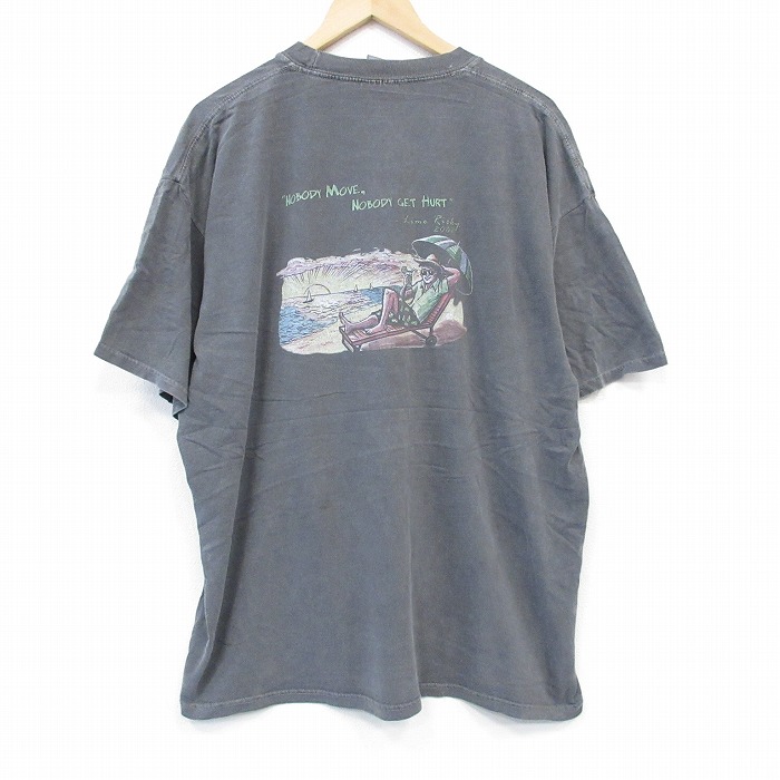 XL★古着 半袖 ビンテージ Tシャツ メンズ 00年代 00s ビーチ 大きいサイズ コットン クルーネック 濃グレー 25sep02 中古
