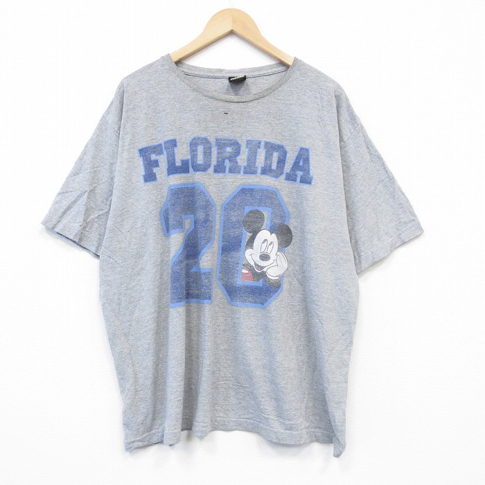 【20%OFF】XL★古着 半袖 ビンテージ Tシャツ メンズ 90年代 90s ディズニー DISNEY ミッキー MICKEY MOUSE 大きいサイズ クルーネック グレー 霜降り 25sep02 中古