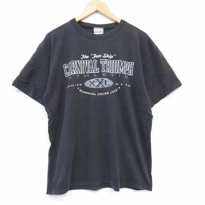XL★古着 半袖 ビンテージ Tシャツ メンズ 90年代 90s カーニバルクルーズライン コットン クルーネック 黒 ブラック 25sep02 中古