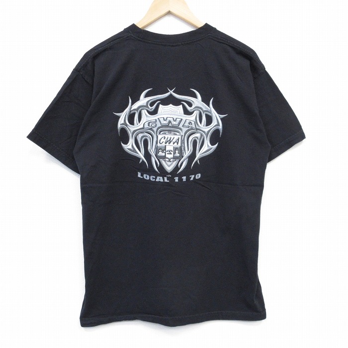 L★古着 半袖 ビンテージ Tシャツ メンズ 00年代 00s CWA 胸ポケット付き コットン クルーネック USA製 黒 ブラック 25sep02 中古