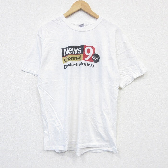 L★古着 半袖 ビンテージ Tシャツ メンズ 00年代 00s ニュースチャンネル コットン クルーネック 白 ホワイト 25sep03 中古