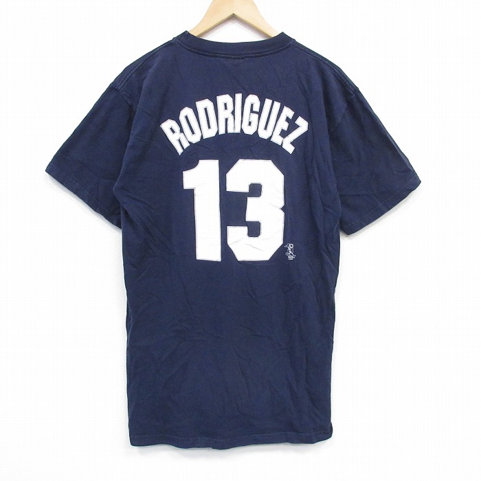 L★古着 マジェスティック 半袖 ビンテージ Tシャツ メンズ 00年代 00s MLB ニューヨークヤンキース アレックスロドリゲス 13 コットン クルーネック 紺 ネイビー メジャーリーグ ベースボール 野球 25sep03 中古