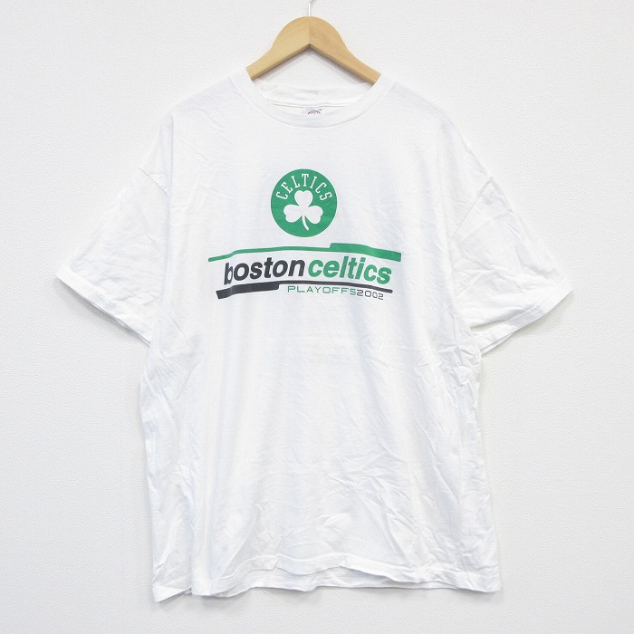 XL★古着 半袖 ビンテージ Tシャツ メンズ 00年代 00s NBA ボストンセルティックス 大きいサイズ コットン クルーネック 白 ホワイト バスケットボール 25sep03 中古