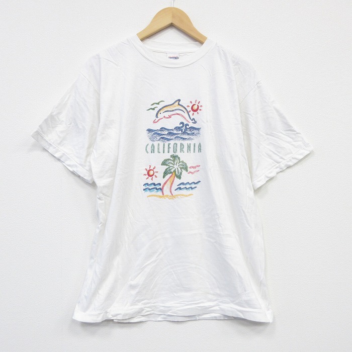 L★古着 半袖 ビンテージ Tシャツ メンズ 90年代 90s イルカ コットン クルーネック 白 ホワイト 25sep03 中古