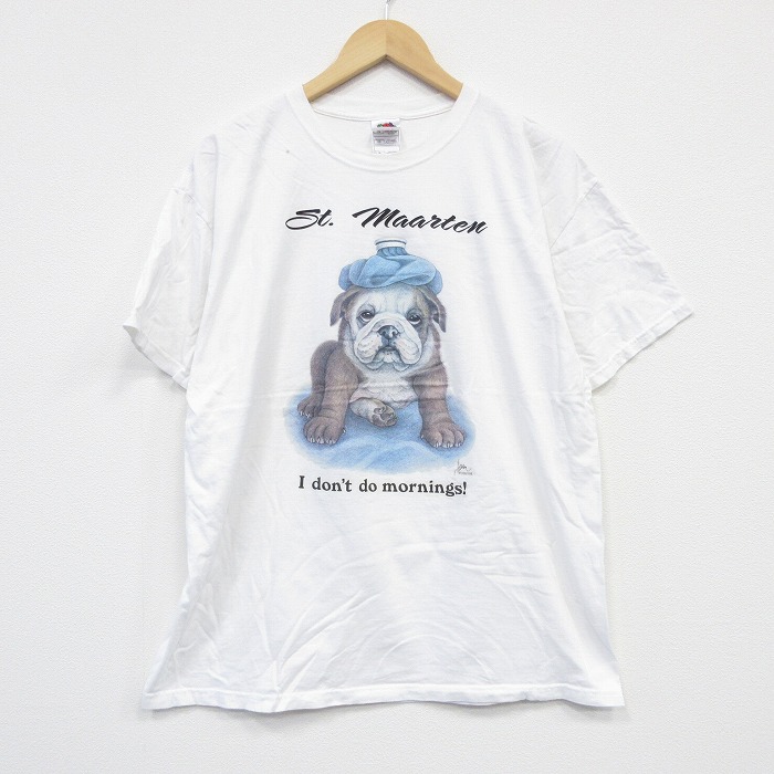 【20%OFF】XL★古着 フルーツオブザルーム 半袖 ビンテージ Tシャツ メンズ 00年代 00s ブルドッグ コットン クルーネック 白 ホワイト 25sep03 中古