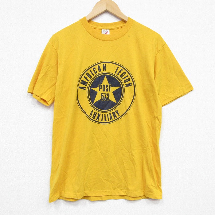 L★古着 ジャージーズ 半袖 ビンテージ Tシャツ メンズ 90年代 90s POST クルーネック USA製 濃黄 イエロー 25sep03 中古