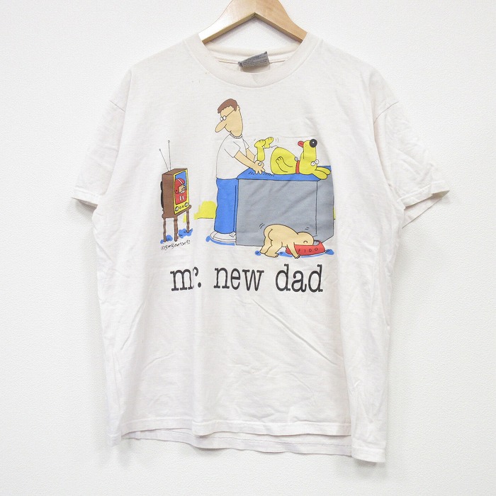 L★古着 リー Lee 半袖 ビンテージ Tシャツ メンズ 90年代 90s 犬 dod コットン クルーネック USA製 生成り 25sep04 中古