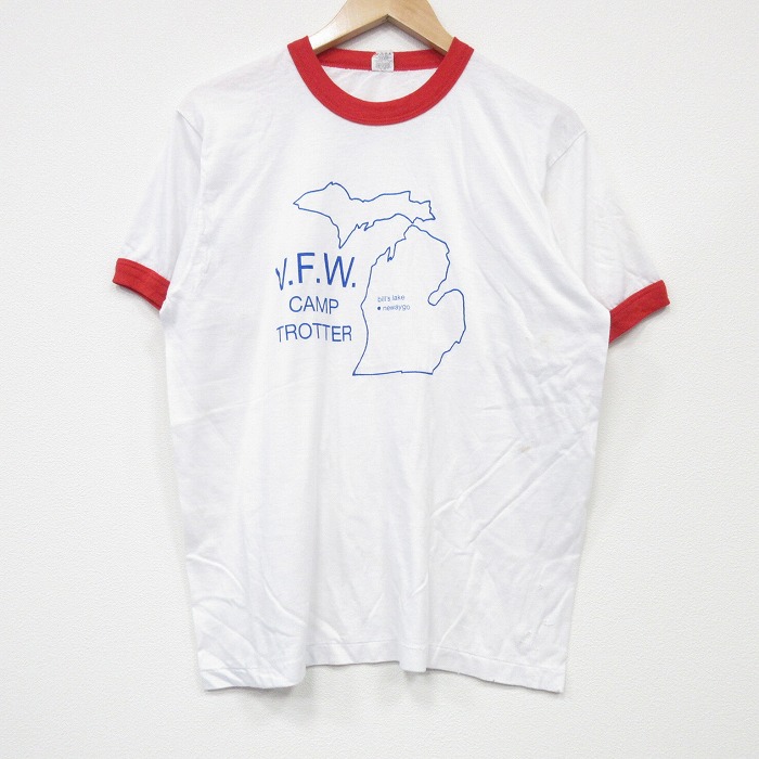 L★古着 スクリーンスターズ 半袖 ビンテージ Tシャツ メンズ 80年代 80s TROTTER クルーネック USA製 白 ホワイト 25sep04 中古