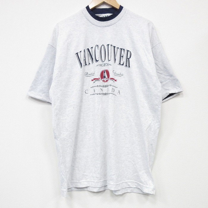XL★古着 半袖 ビンテージ Tシャツ メンズ 90年代 90s バンクーバー クルーネック カナダ製 薄グレー 霜降り 25sep04 中古