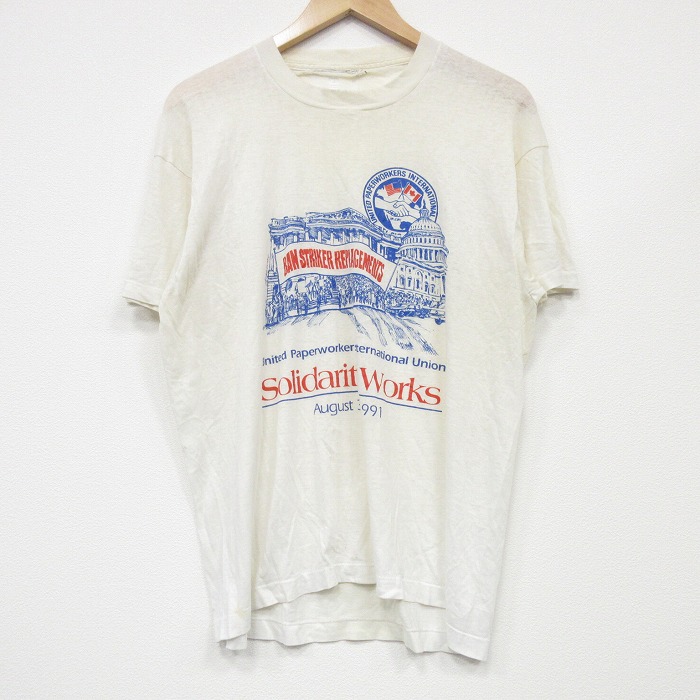 L★古着 半袖 ビンテージ Tシャツ メンズ 90年代 90s Solidarity ボロ クルーネック 白 ホワイト 25sep04 中古