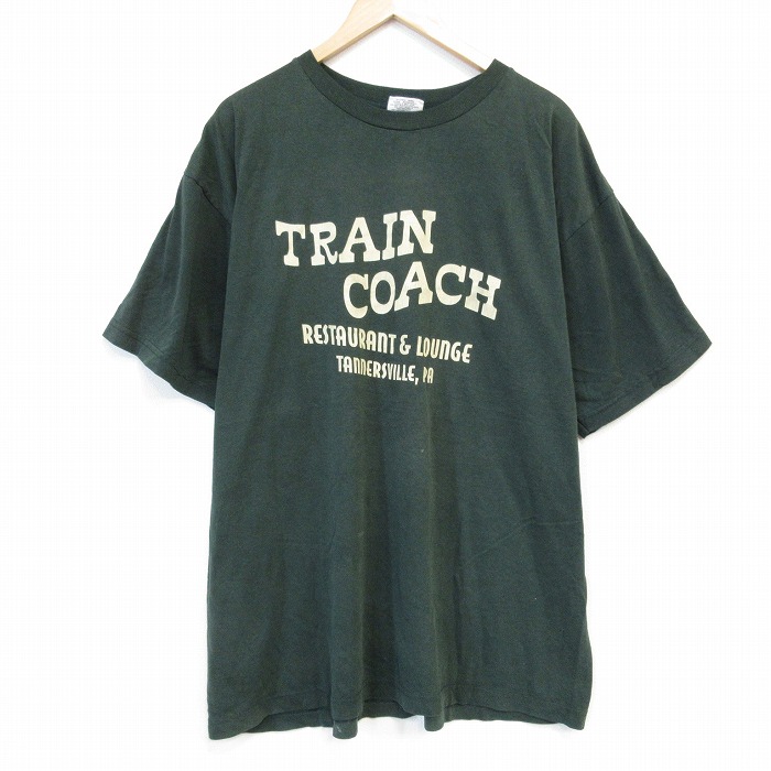 XL★古着 半袖 ビンテージ Tシャツ メンズ 90年代 90s TRAIN 大きいサイズ クルーネック 濃緑 グリーン 霜降り 25sep04 中古