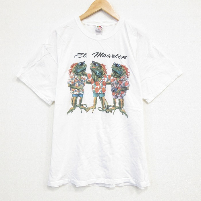 XL★古着 フルーツオブザルーム 半袖 ビンテージ Tシャツ メンズ 00年代 00s イグアナ コットン クルーネック 白 ホワイト 25sep04 中古