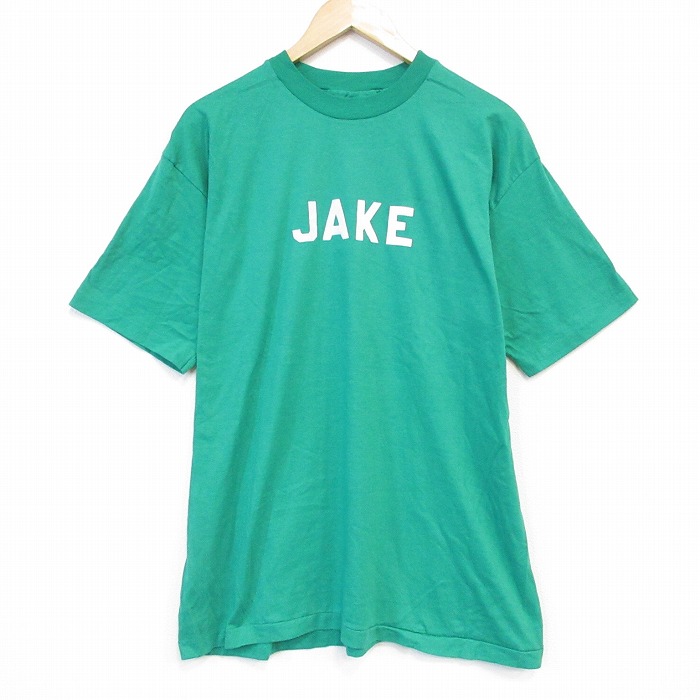 XL★古着 ヘインズ Hanes 半袖 ビンテージ Tシャツ メンズ 80年代 80s JAKE クルーネック USA製 緑 グリーン 霜降り 25sep04 中古