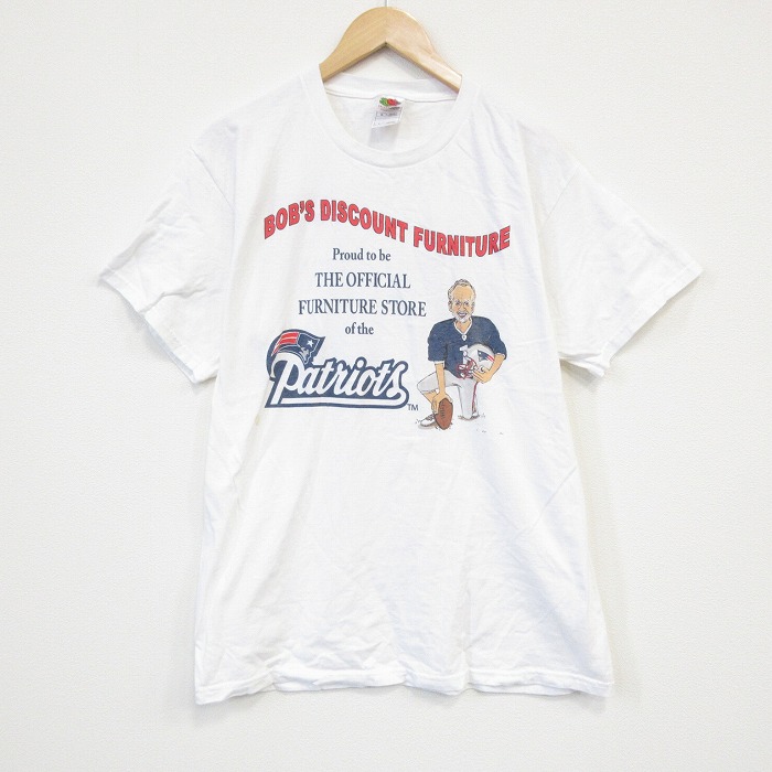 L★古着 フルーツオブザルーム 半袖 ビンテージ Tシャツ メンズ 00年代 00s NFL ニューイングランドペイトリオッツ コットン クルーネック 白 ホワイト アメフト スーパーボウル 25sep04 中古