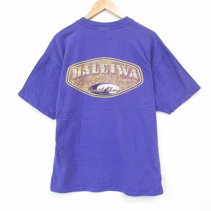 XL★古着 ヘインズ Hanes 半袖 ビンテージ Tシャツ メンズ 00年代 00s HALEIWA コットン クルーネック 紫 パープル 25sep04 中古