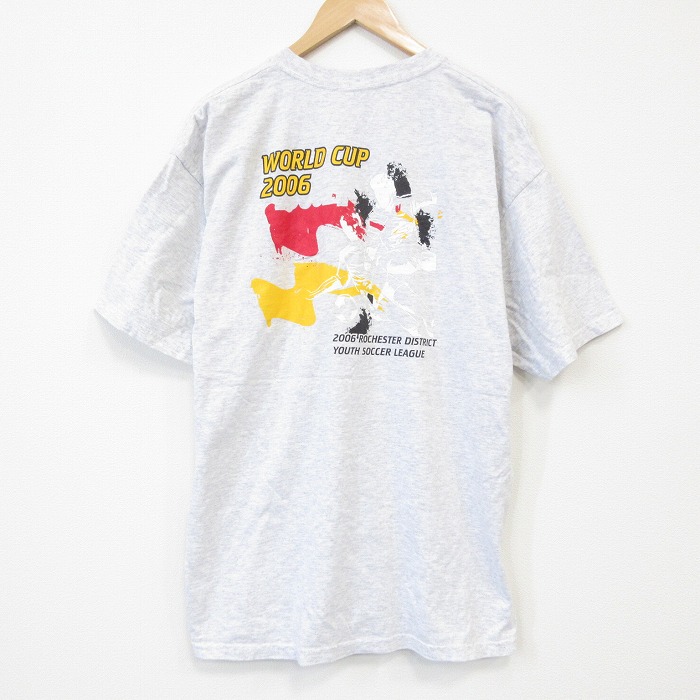 XL★古着 半袖 ビンテージ Tシャツ メンズ 00年代 00s サッカー 大きいサイズ クルーネック 薄グレー 霜降り 25sep04 中古
