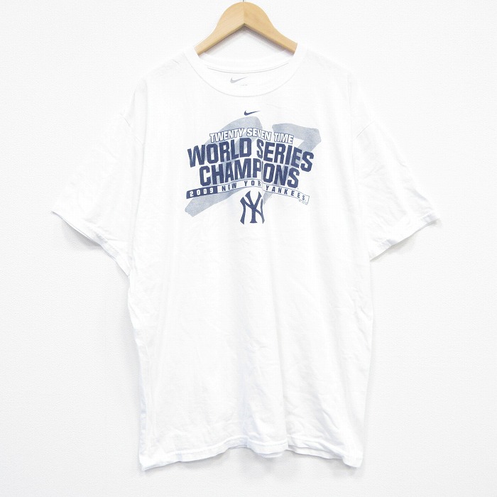 【20%OFF】XL★古着 ナイキ NIKE 半袖 ビンテージ Tシャツ メンズ 00年代 00s MLB ニューヨークヤンキース 大きいサイズ コットン クルーネック 白 ホワイト メジャーリーグ ベースボール 野球 25sep06 中古