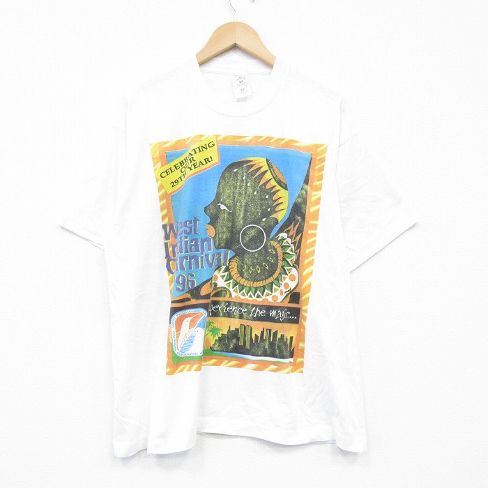 XL★古着 半袖 ビンテージ Tシャツ メンズ 90年代 90s ウエストインディアンカーニバル クルーネック 白 ホワイト 25sep06 中古