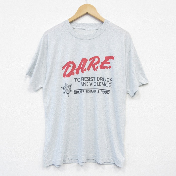 【20%OFF】L★古着 半袖 ビンテージ Tシャツ メンズ 90年代 90s DARE クルーネック 薄グレー 霜降り 25sep06 中古