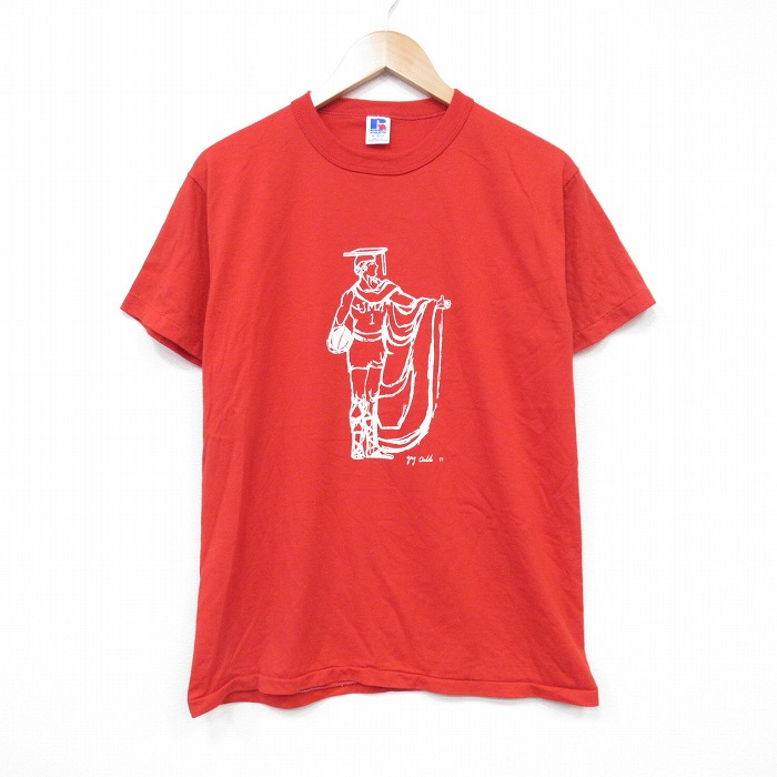 M★古着 ラッセル 半袖 ビンテージ Tシャツ メンズ 80年代 80s クルーネック USA製 赤 レッド 25sep06 中古