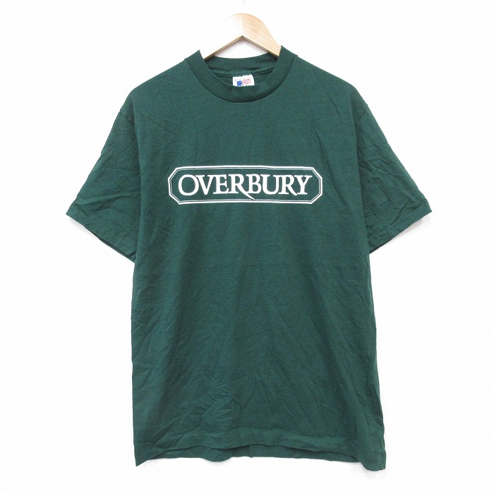 L★古着 半袖 ビンテージ Tシャツ メンズ 90年代 90s OVERBURY コットン クルーネック USA製 緑 グリーン 25sep06 中古