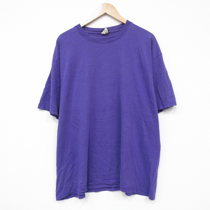 XL★古着 半袖 ビンテージ Tシャツ メンズ 00年代 00s 無地 大きいサイズ コットン クルーネック 紫 パープル 25sep06 中古